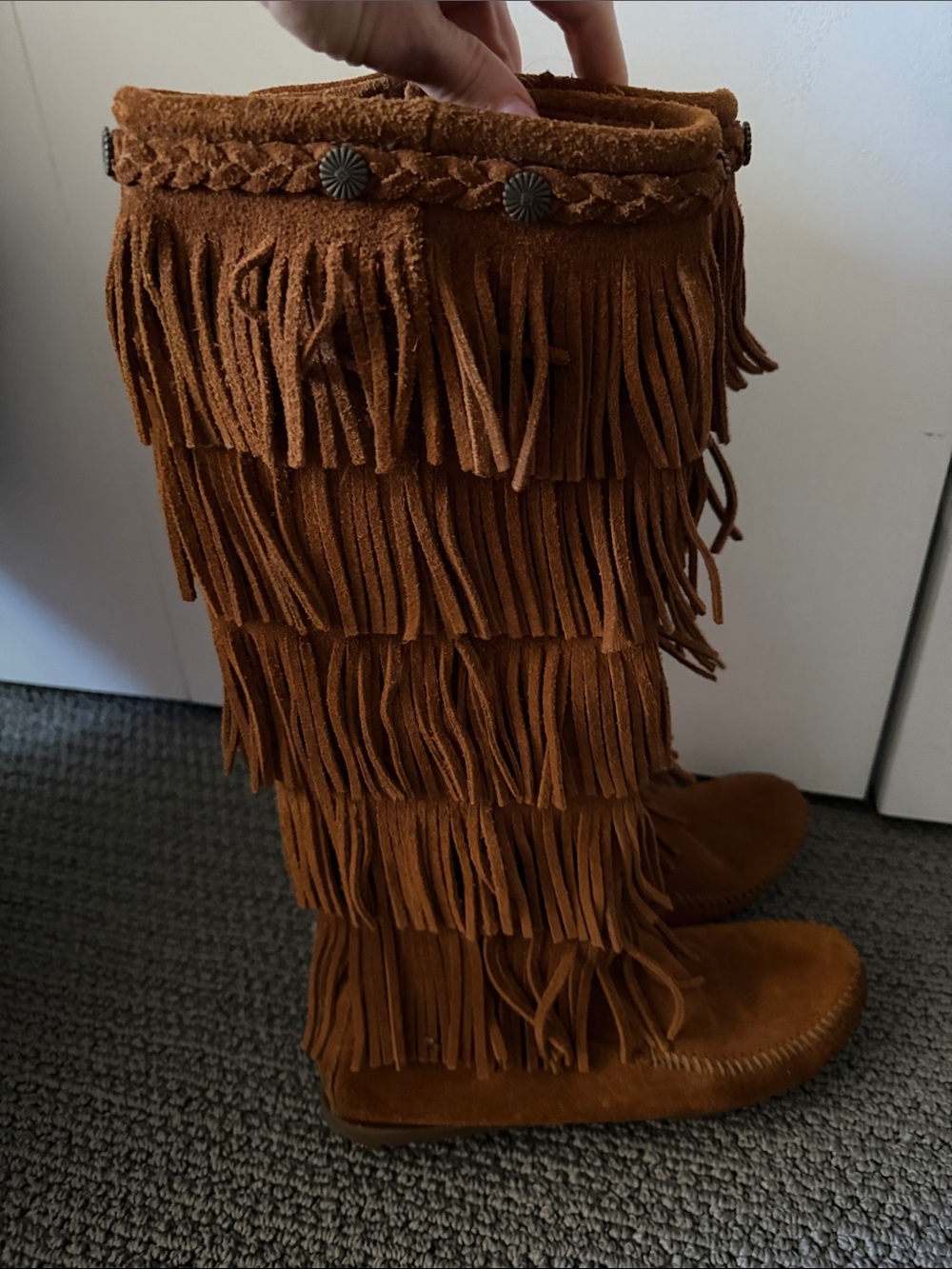 Minnetonka Tan Suede Fringe Over-the-Knee Boots